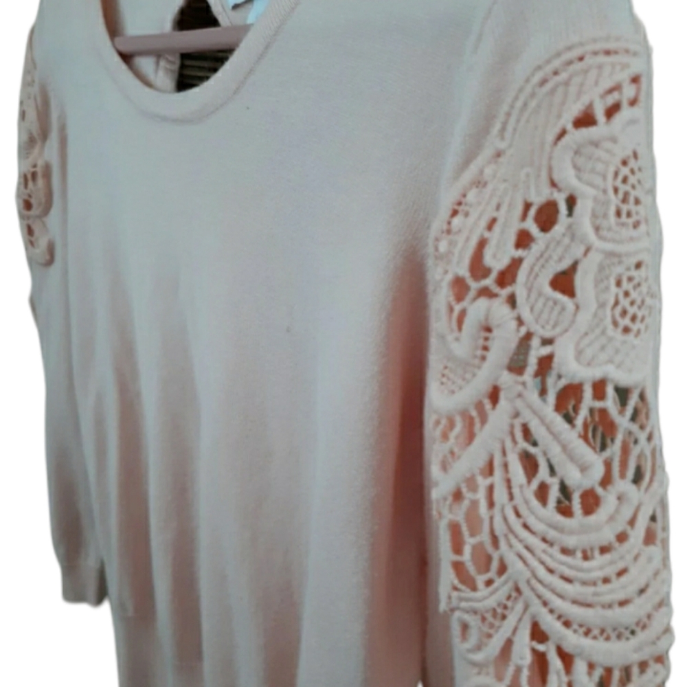 Womens roz & Ali sz Large soft pink sweater Embroidered sleeve